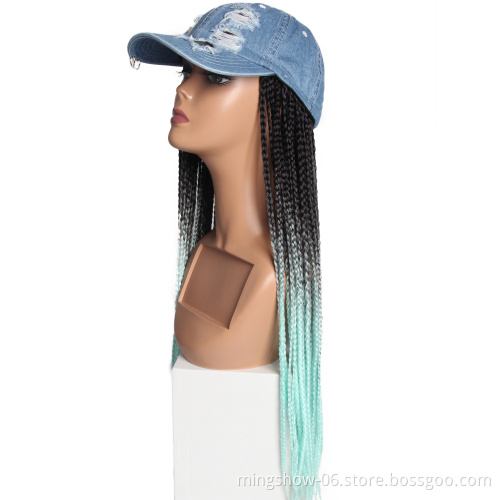 Fashionable Wigs hats style with cheap price synthetic hair baseball braided wigs,female fiber hair extension